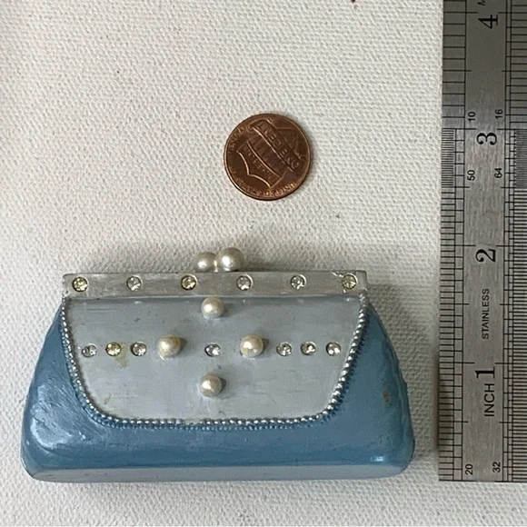 AVON Collectibles All Dressed Up Blue Pearl Purse Clutch Bag Fashion Figurine - Picture 13 of 14